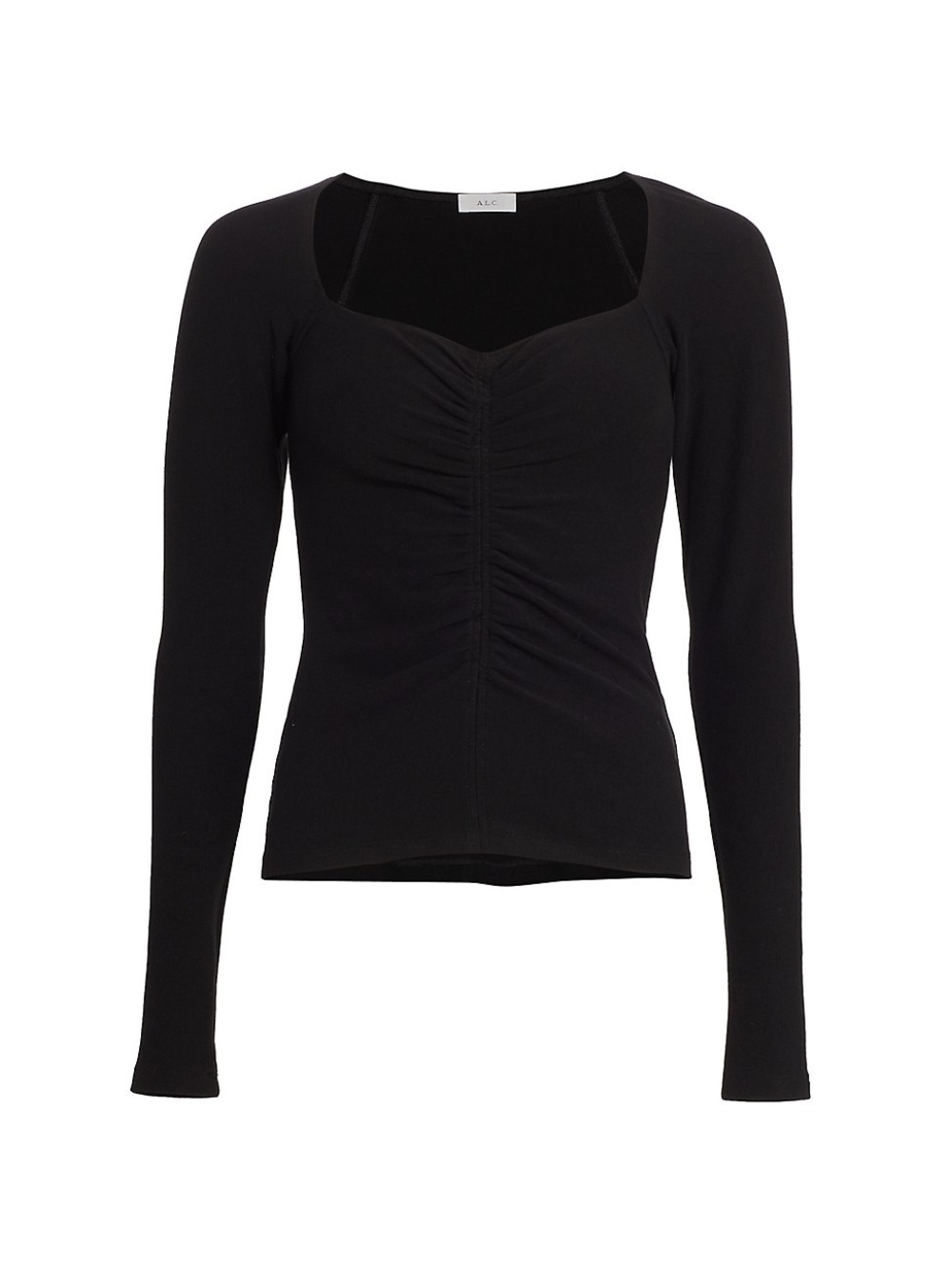 A.L.C. Black Long-Sleeve Ruched Knit Top Size XS